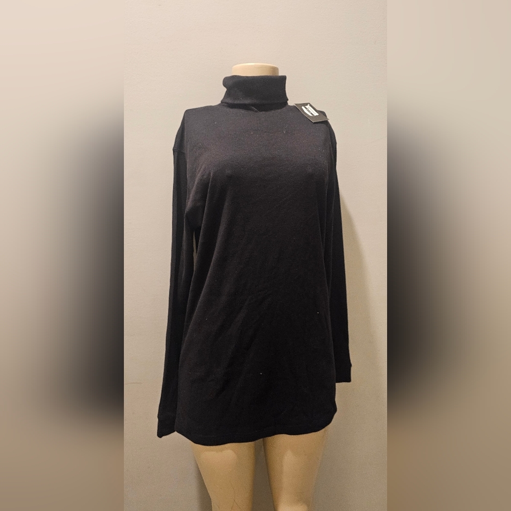Elegant Black Turtleneck Long Sleeve Women's Top
